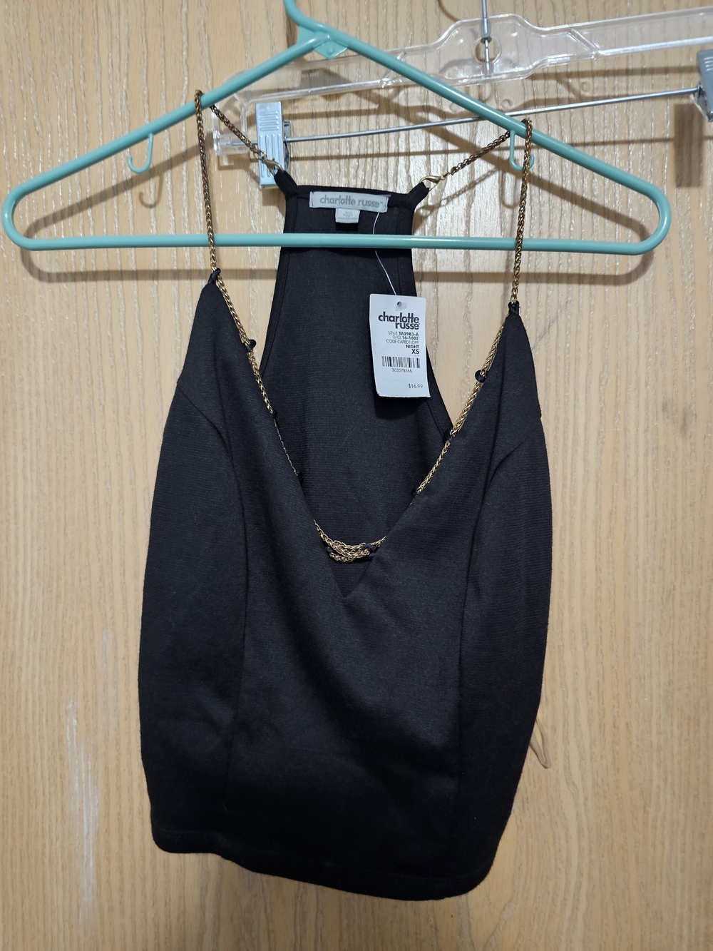 Charlotte Russe Black Tank Top with Gold Chain Straps